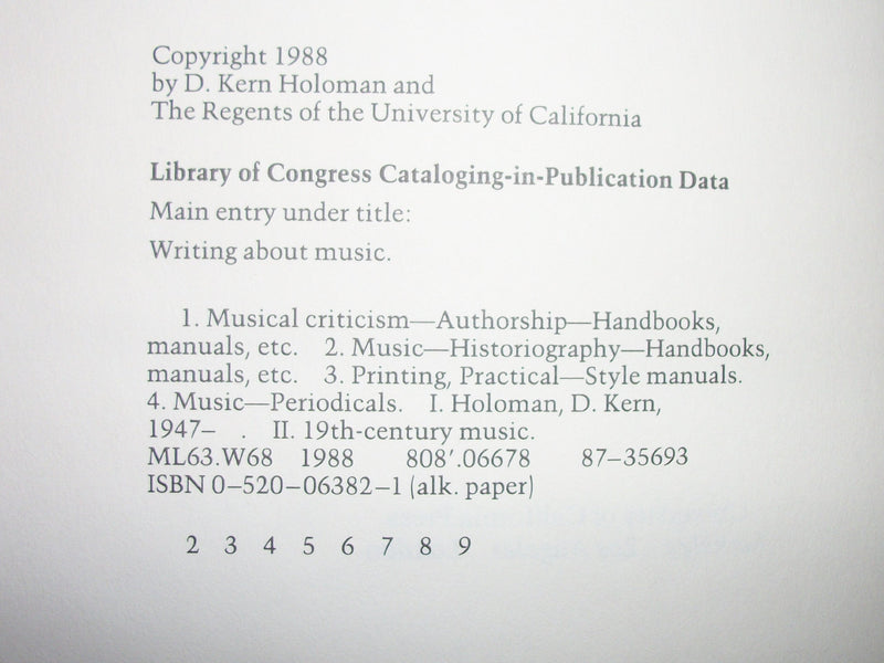 Writing About Music: A Style Sheet from the Editors of 19thCentury Music,Used