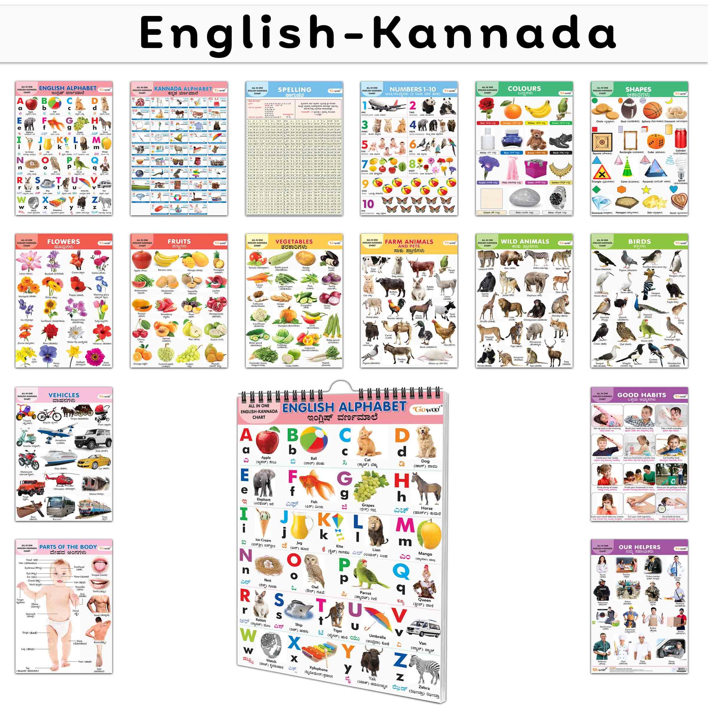 Essential Chart Of All In One : My First All In One Spiral Chart English-Kannada Educational Chart Books For Toddlers Collection With 16 Topics, Return Gifts For Kids