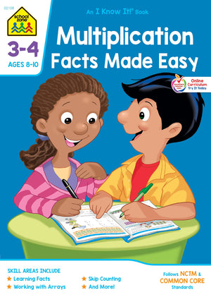 School Zone  Multiplication Facts Made Easy Workbook  32 Pages, Ages 8 To 10, 3Rd Grade, 4Th Grade, Multiplication Tables, Fac,Used