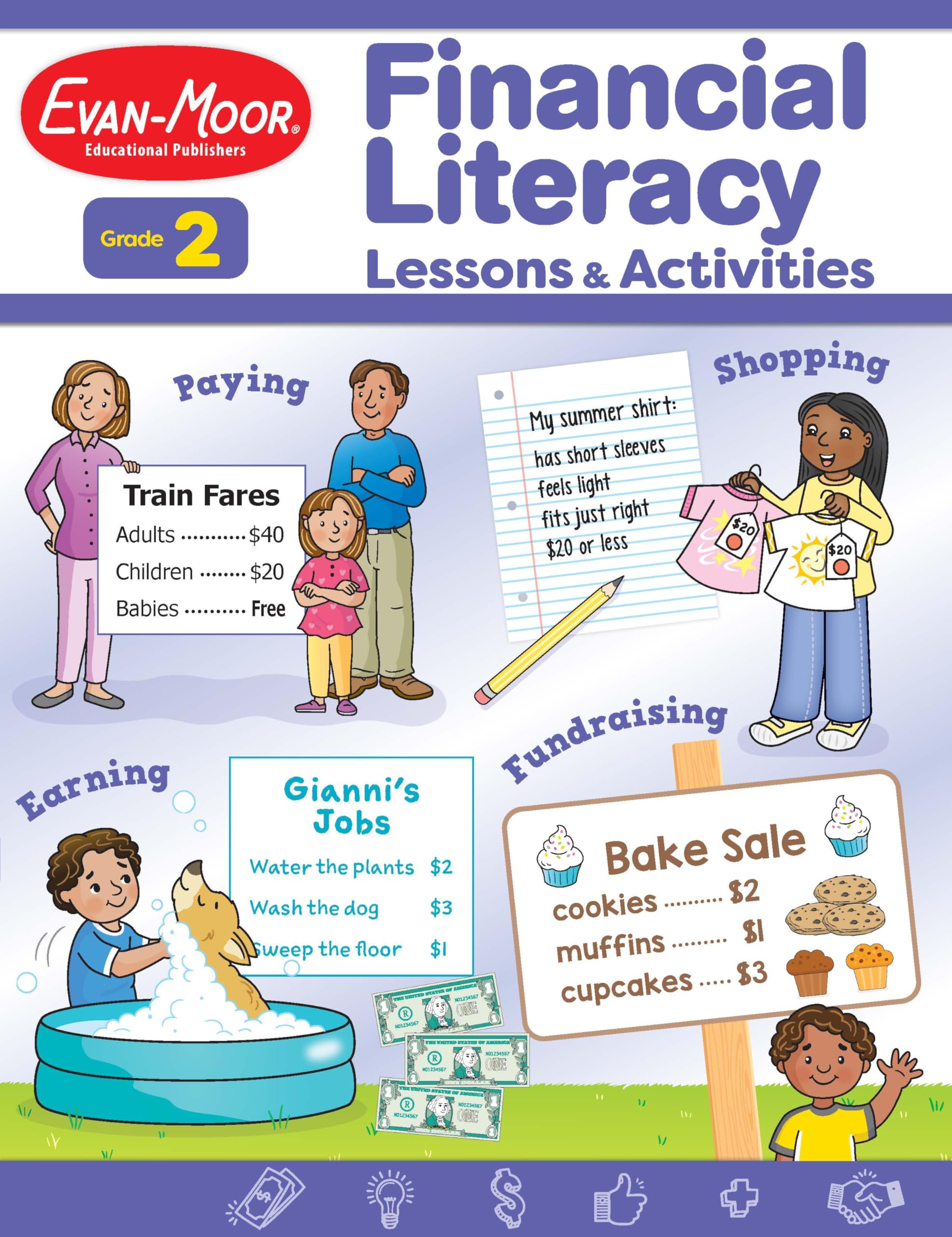 Evanmoor Financial Literacy Lessons And Activities, Grade 2, Homeschool And Classroom Resource Workbook, Learn About Money, Ear,Used