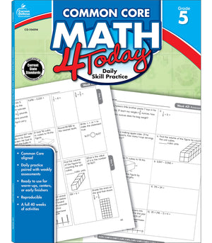 Carson Dellosa  Common Core Math 4 Today Workbook  5th Grade, 96pgs (Common Core 4 Today),Used