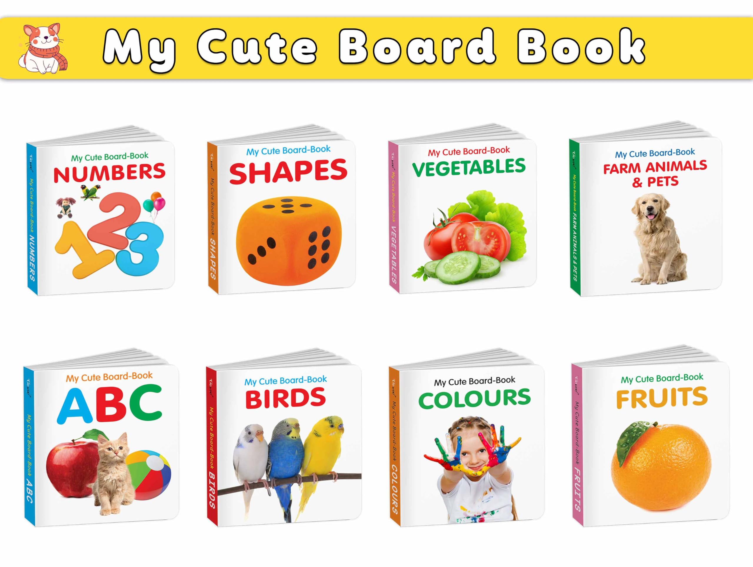 Early Learning Board Book Set For Toddlers : Abc, Colours, Birds, Fruits, Farm Animals & Pets, Vegetables, Shapes And Numbers Cute Board Books - Educational Picture Books For Kids | Set Of 8 Books