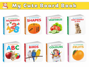 Early Learning Board Book Set For Toddlers : Abc, Colours, Birds, Fruits, Farm Animals & Pets, Vegetables, Shapes And Numbers Cute Board Books - Educational Picture Books For Kids | Set Of 8 Books