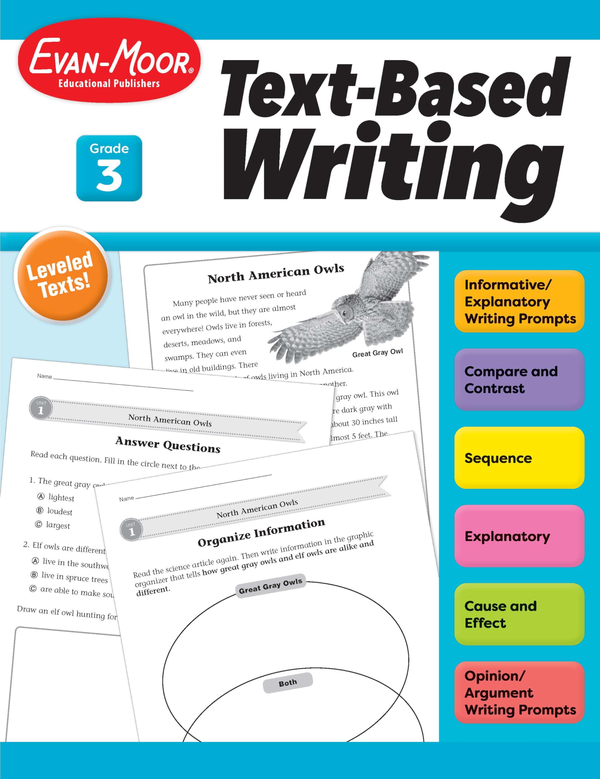 Evanmoor'S Textbased Writing, Grade 3  Homeschooling And Classroom Resource Workbook, Citing Evidence, Prompts, Leveled Texts,Used