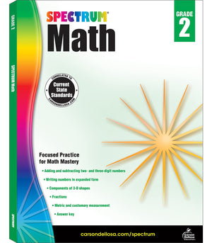 Spectrum 2nd Grade Math Workbook, Ages 7 to 8, Math Workbooks Grade 2 Covering Fractions, Adding and Subtracting 2 and 3Digit ,New