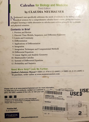 Calculus For Biology and Medicine (3rd Edition) (Calculus for Life Sciences Series),Used