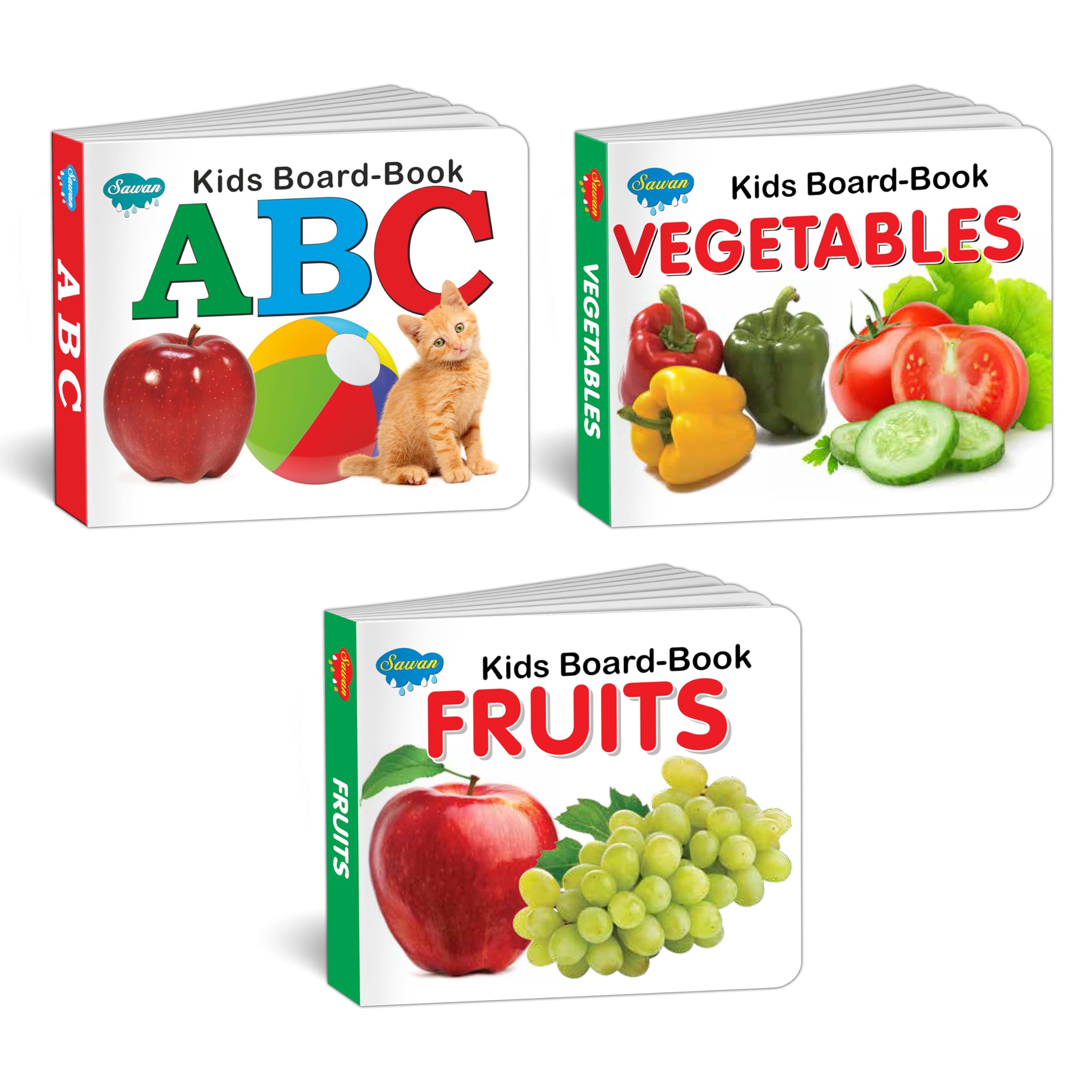 Early Learning Little Library Kids Toys Children Baby Books Set For 1 Year Old To 3 Year Old , Set Of 3 Books - Alphabets, Fruits,Vegetables. Best Books For Toddlers.