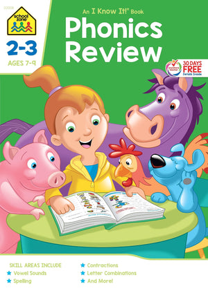 School Zone  Phonics Review Workbook  32 Pages, Ages 7 To 9, 2Nd Grade, 3Rd Grade, Consonants, Vowels, Blends, Compound Words,,Used