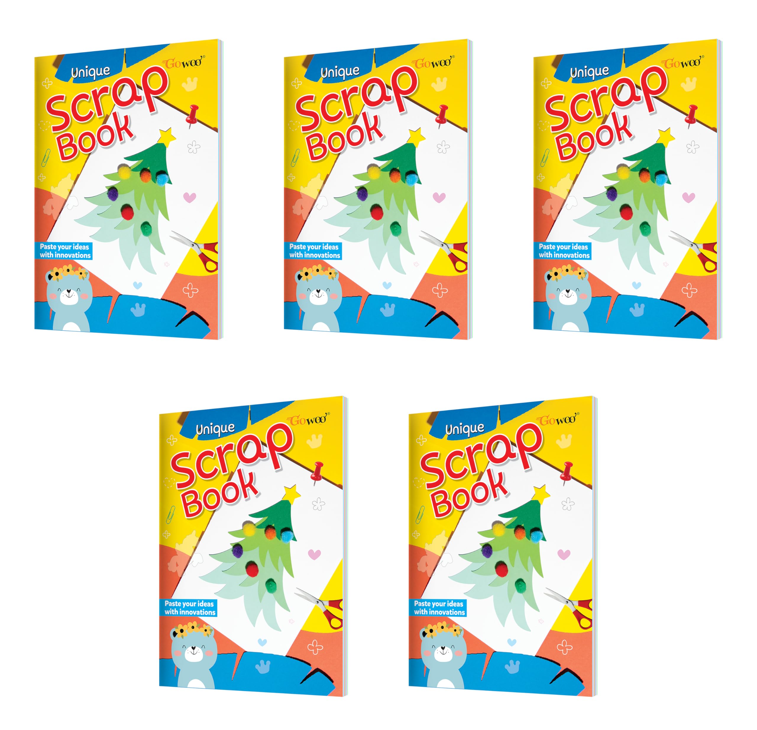 Unique Scrap Book  Colourful Scrap Books, 24 Pages Each, Vibrant & Sturdy Craft Paper For Kids School Projects And Art Activities | Pack Of 5 A4 Size Books