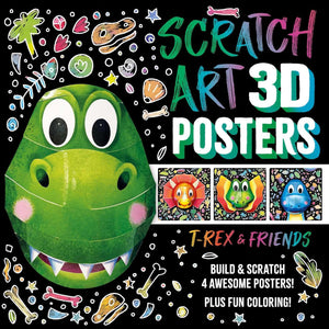 Scratch Art 3D Posters: TRex & Friends: Build and Scratch 4 Awesome Posters, Plus Extra Pages of Coloring,New
