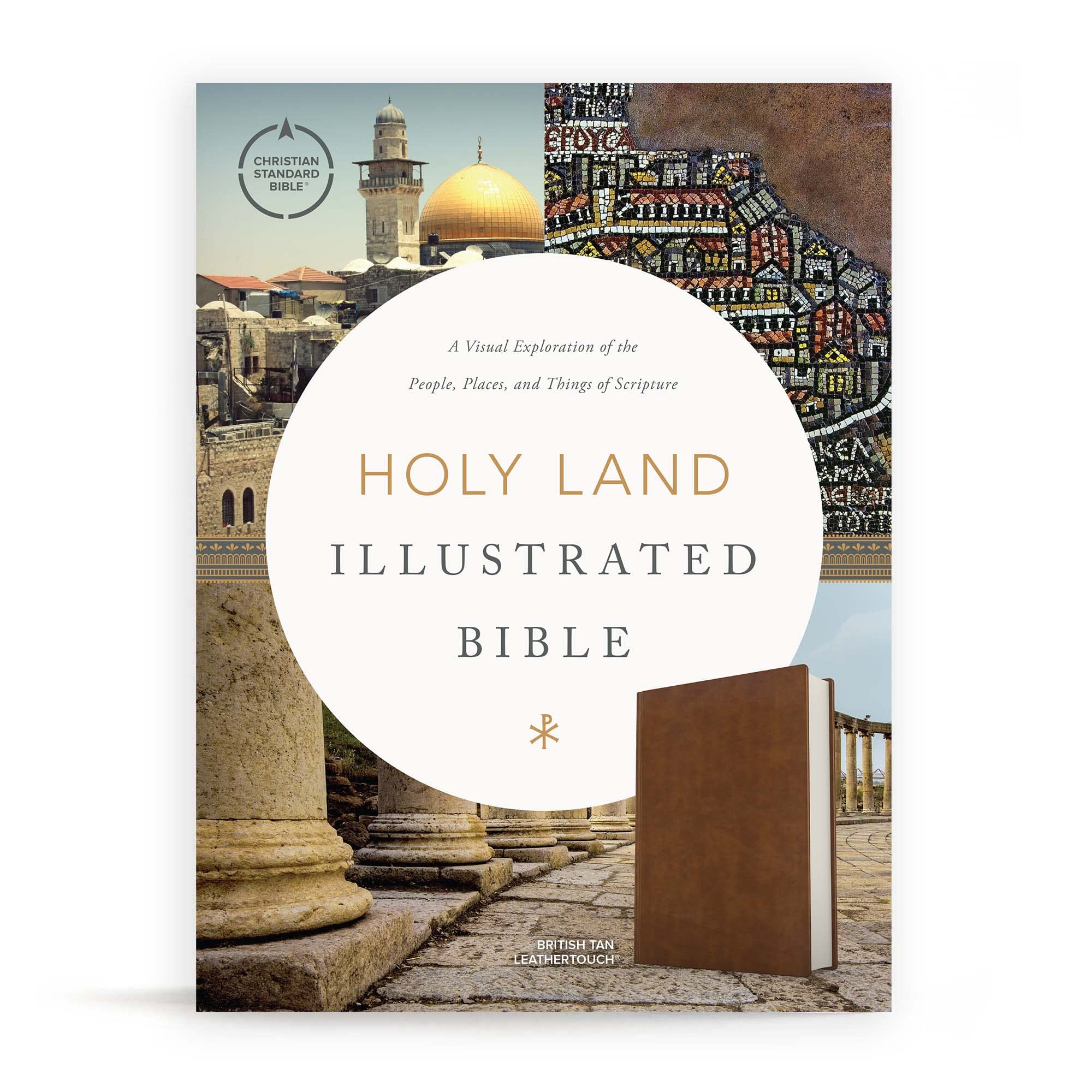 CSB Holy Land Illustrated Bible, British Tan LeatherTouch, Black Letter, FullColor Design, Articles, Photos, Illustrations, Eas