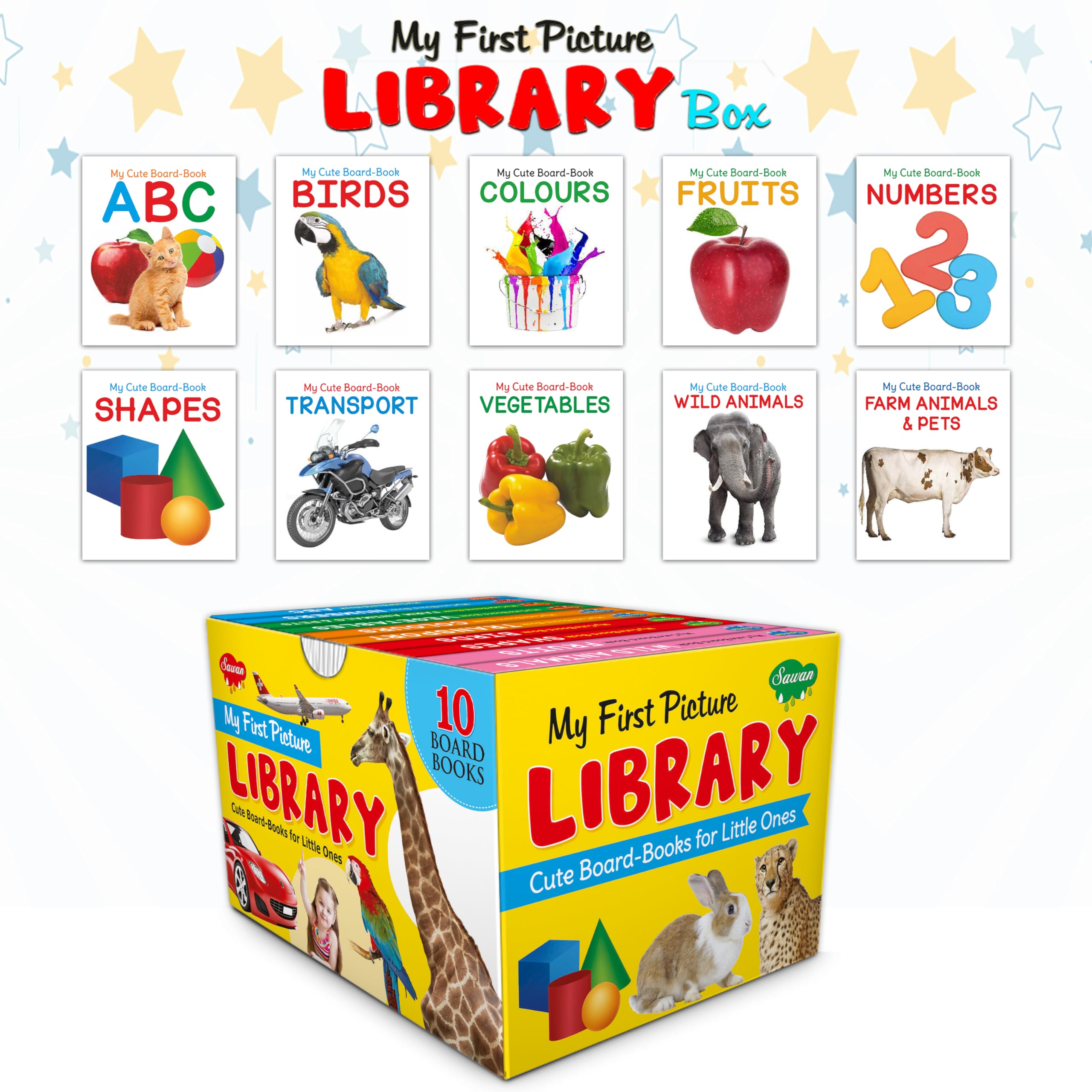 My First Picture Library Box : Learning Board Book For Kids, Educational Picture Books For Toddlers, Collection Of 10 Board Books (Board Book, Sawan)