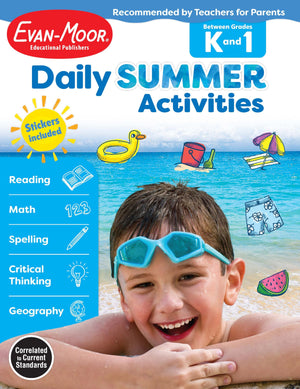 EvanMoor Daily Summer Activities, Grade K1 Workbook, Stickers, Prevent Learning Loss, Reading, Writing, Math, Phonics, Word Fa,New