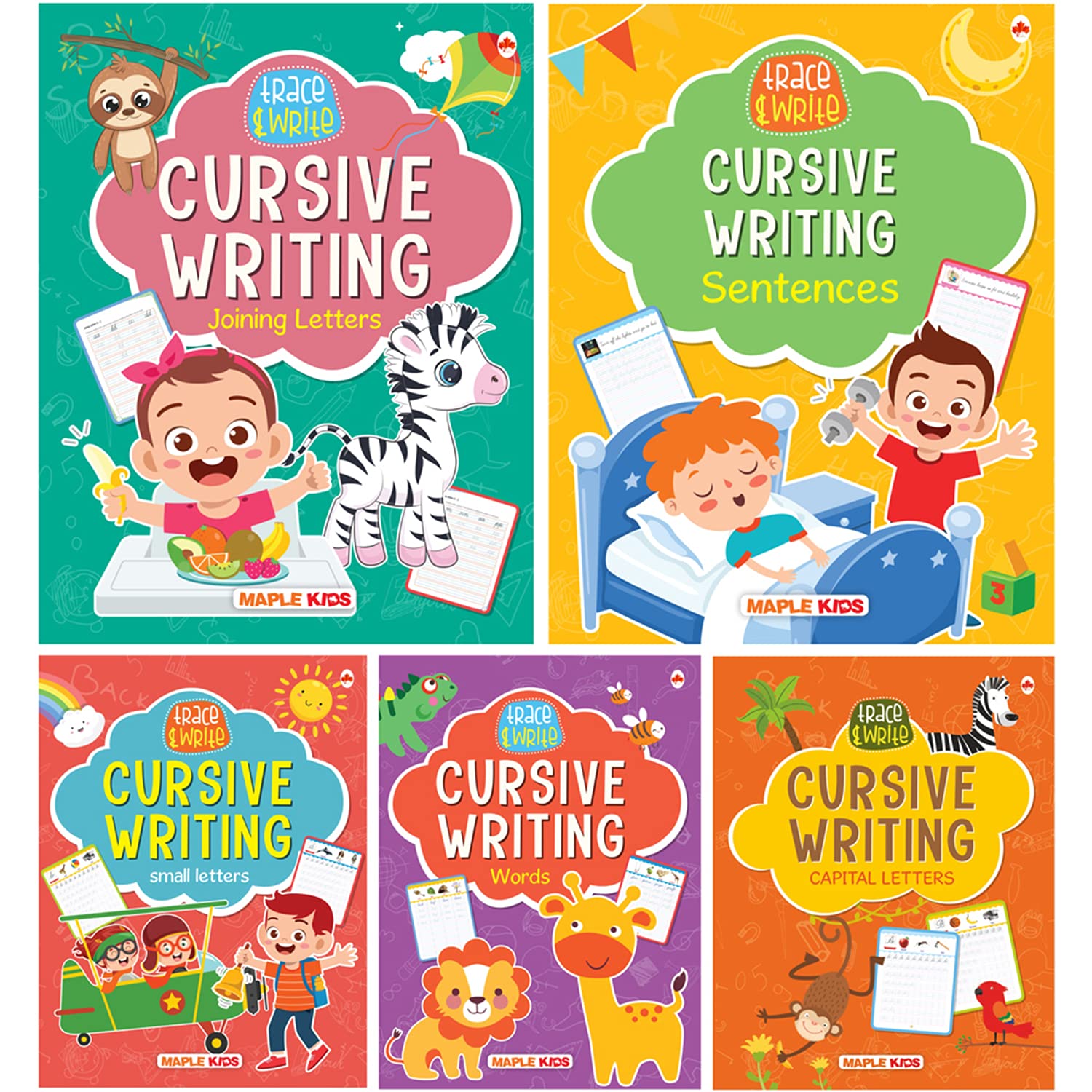 Cursive Writing Books (Set Of 5 Books) (Handwriting Practice Books) - Small Letters, Capital Letters, Joining Letters, Sentences, Words For Age 3-7: ... Letters, Joing Letters, Sentences, Words