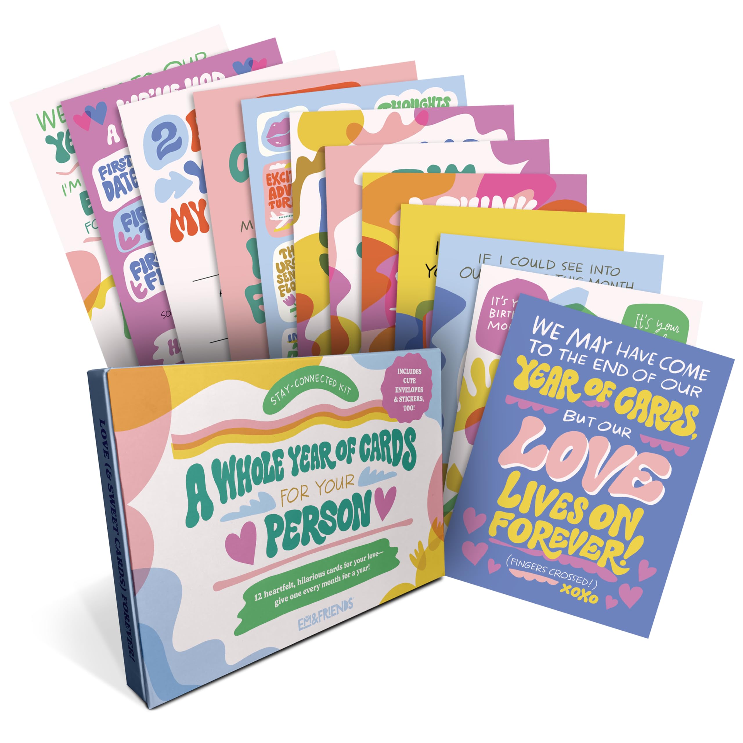 Em & Friends A Whole Year Of Cards For Your Person 12 Assorted Greeting Cards & Envelopes Stationery Kit With Stickers