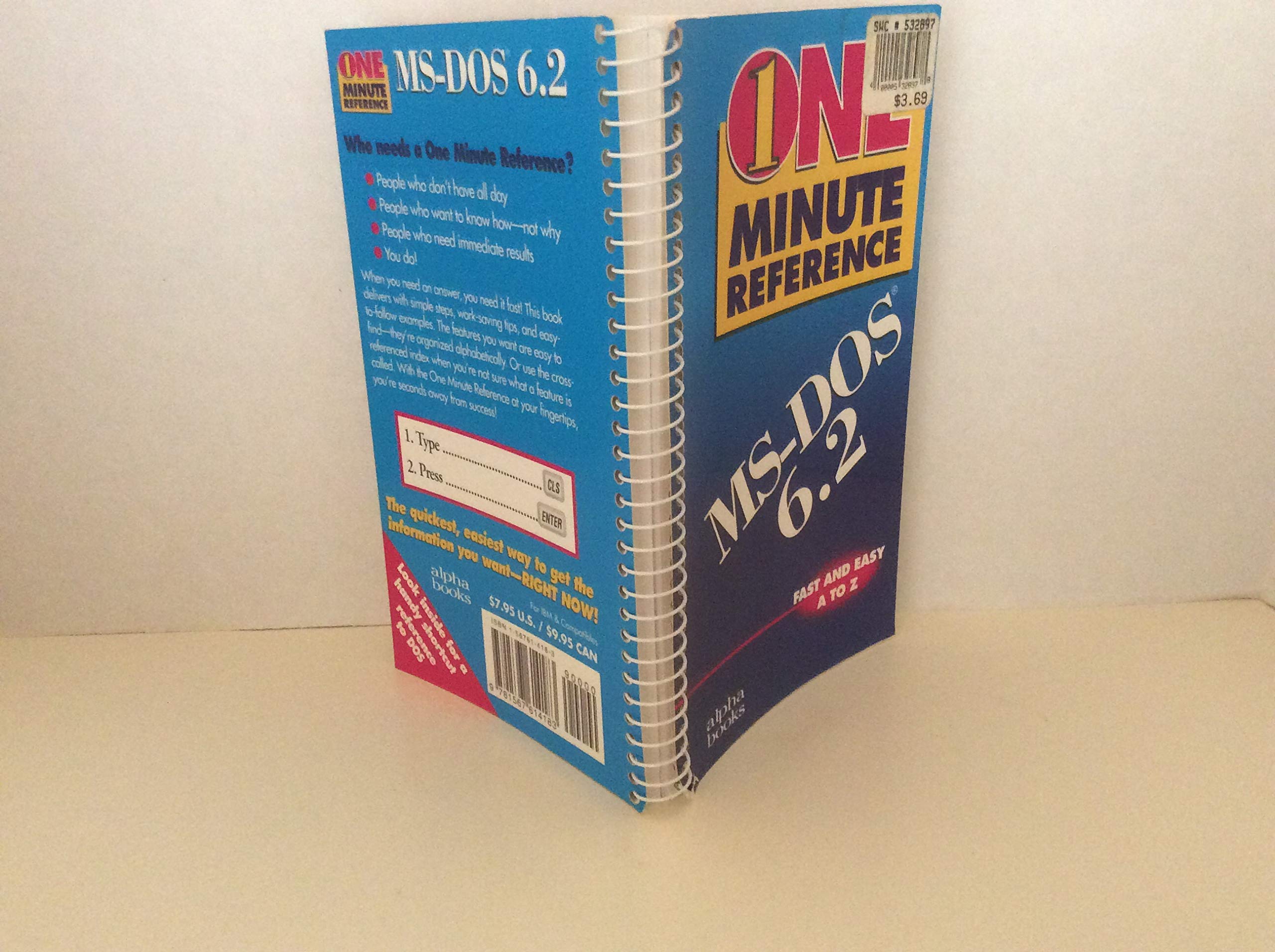 One Minute Reference MSDOS 6,Used