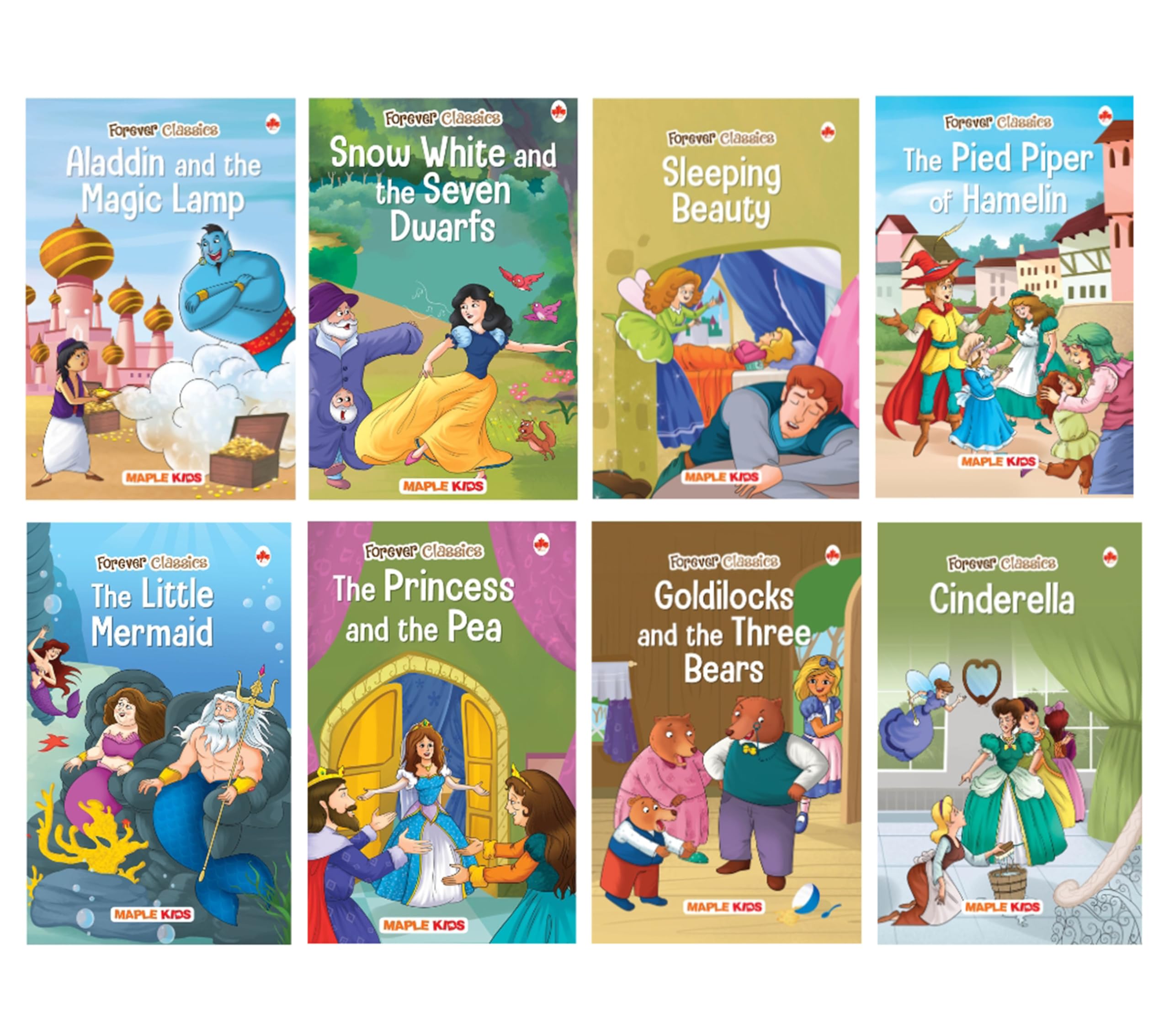 Story Books For Kids (Set Of 8 Books) (Illustrated) - Aladdin, Goldilocks, Pied Piper Of Hamelin, Goldilockslittle Mermaid