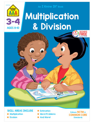 School Zone  Multiplication & Division Workbook  32 Pages, Ages 8 To 10, 3Rd Grade, 4Th Grade, Estimation, Word Problems, And,Used