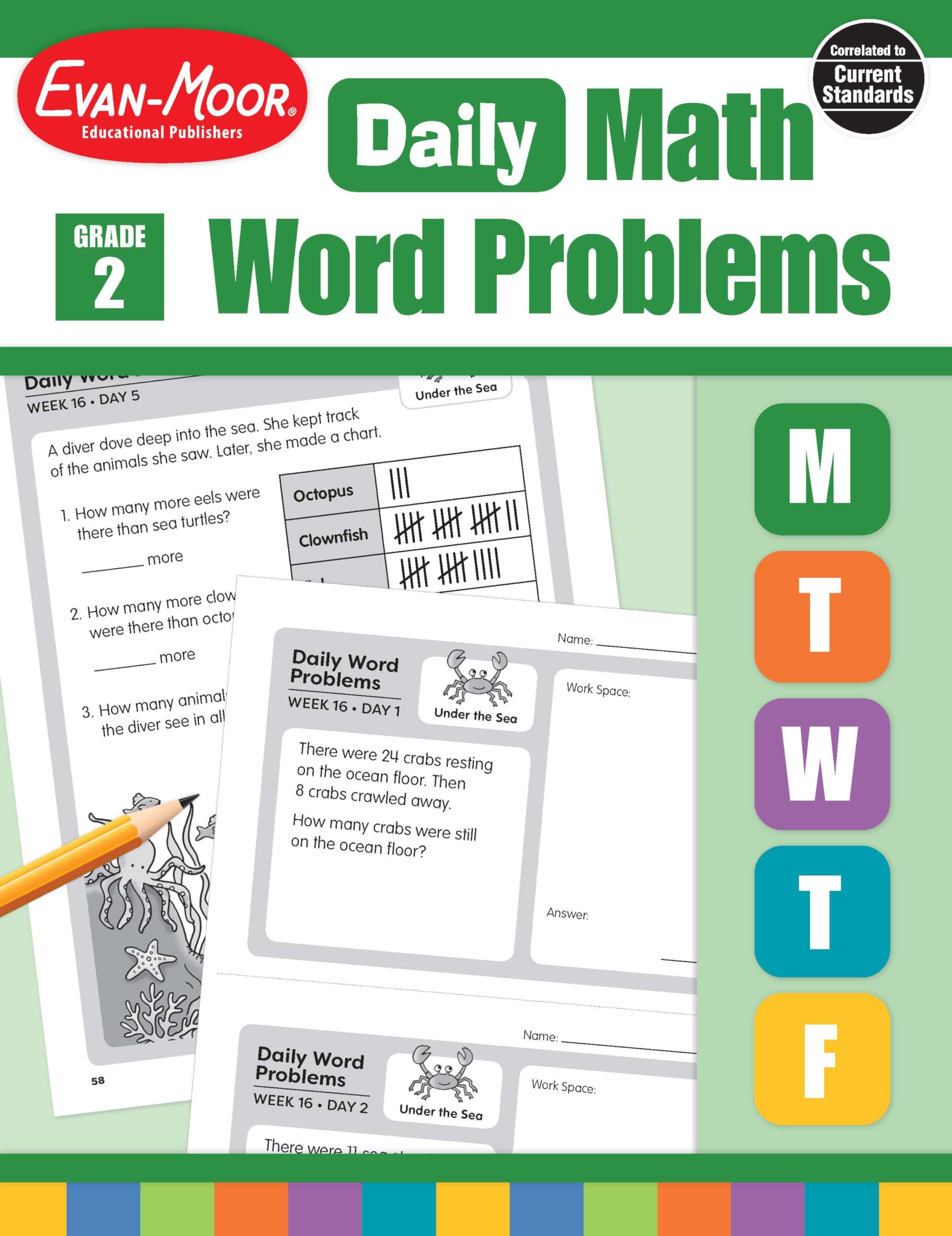 EvanMoor Daily Word Problems, Grade 2, Homeschooling & Classroom Resource Workbook, ProblemSolving Real Life Math Skills, Repr,Used