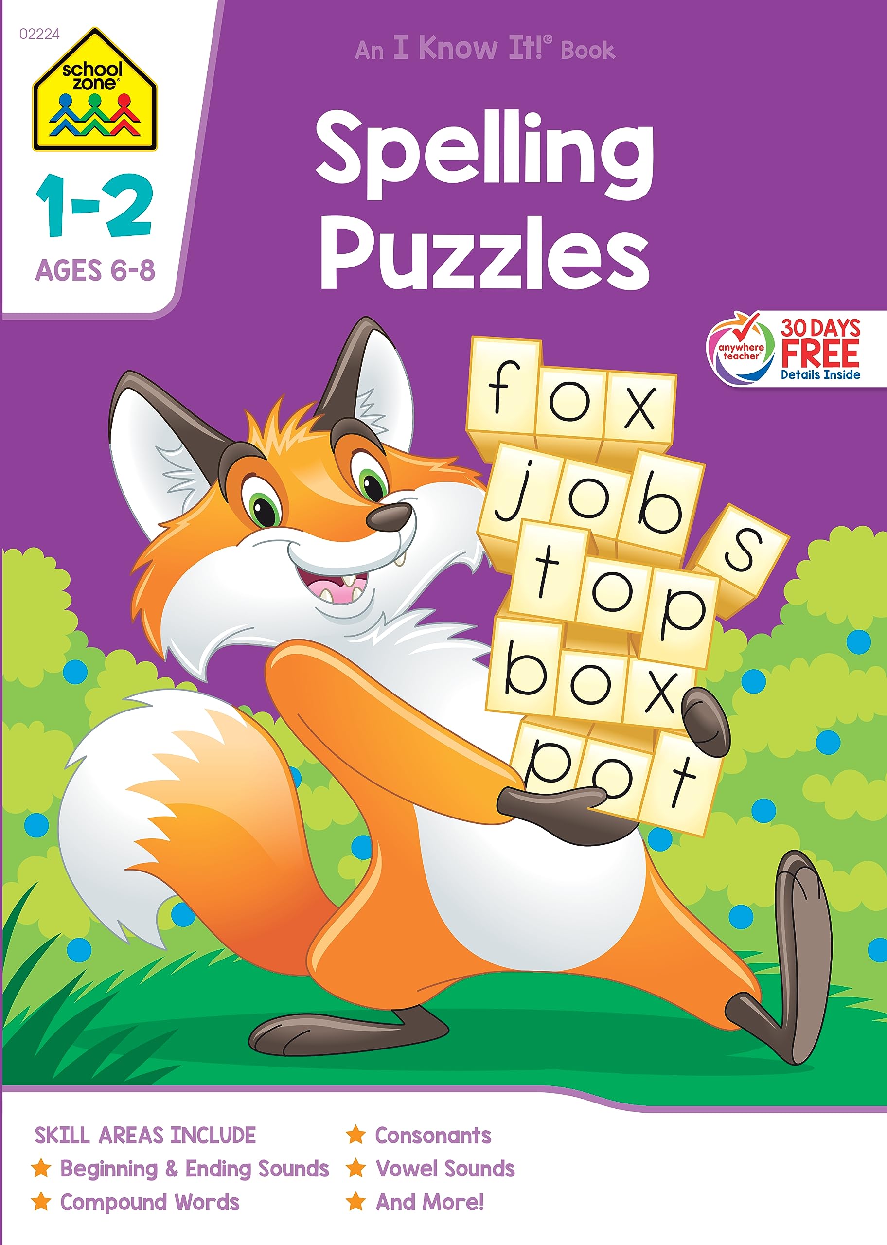 School Zone  Spelling Puzzles Workbook  64 Pages, Ages 6 To 8, 1St Grade, 2Nd Grade, Compound Words, Vowels, Consonants, Pronu,Used