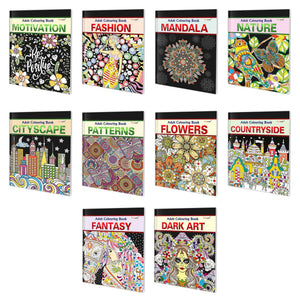 Motivation, Fashion, Mandala, Nature, Cityscape, Patterns, Flowers, Countryside, Fantasy And Dark Art - Adult Colouring Book : Relaxing Art Coloring Book | Pack Of 10 Adult Colouring Books