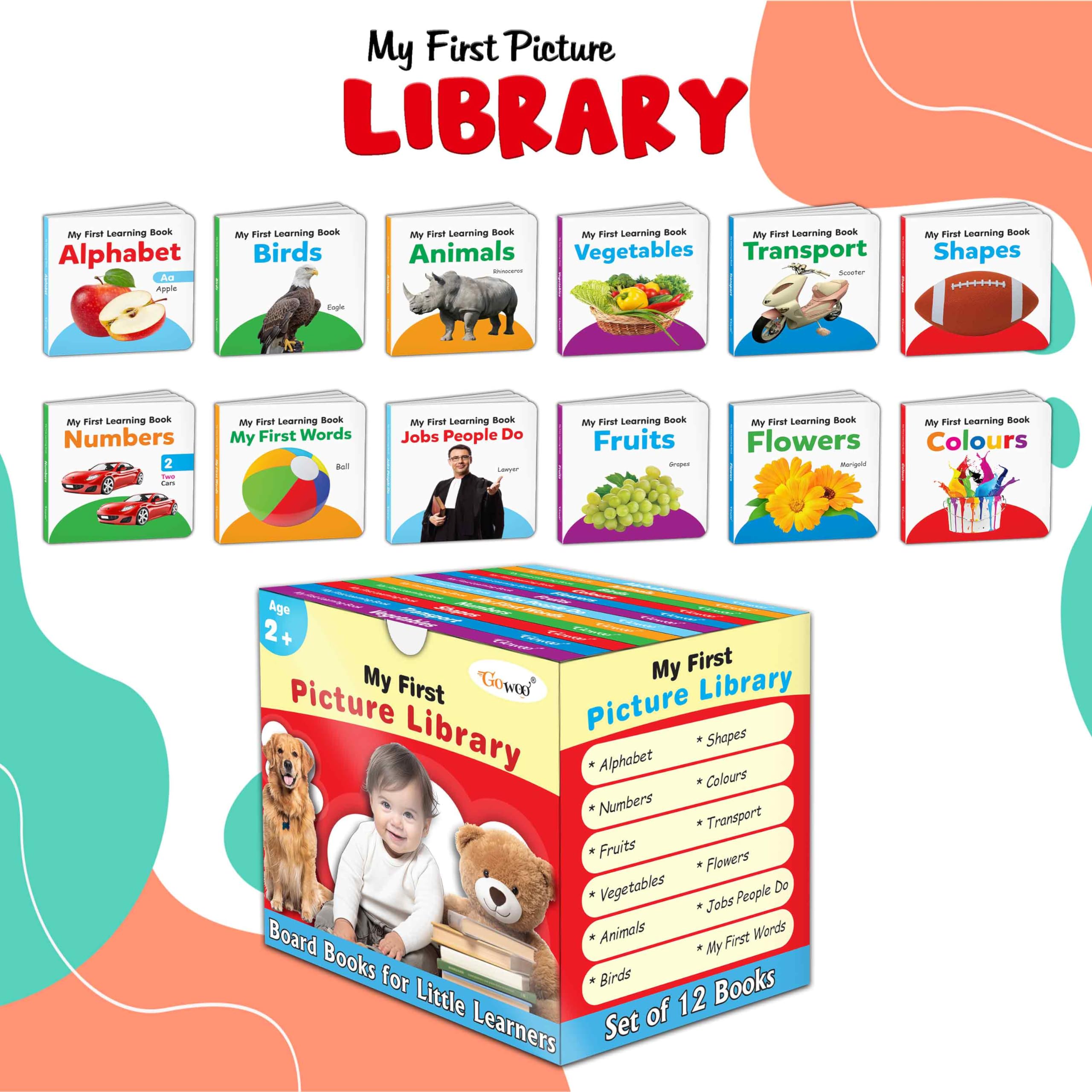 Gift Set For Kids Picture Library Box (Red Edition) : Early Learning Picture Book Collections, Essential Board Book, Box Set Of 12 Board Books