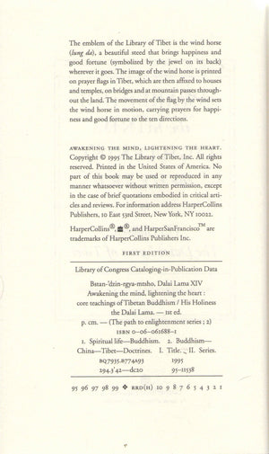 Awakening the Mind, Lightening the Heart : Core Teachings of Tibetan Buddhism,Used