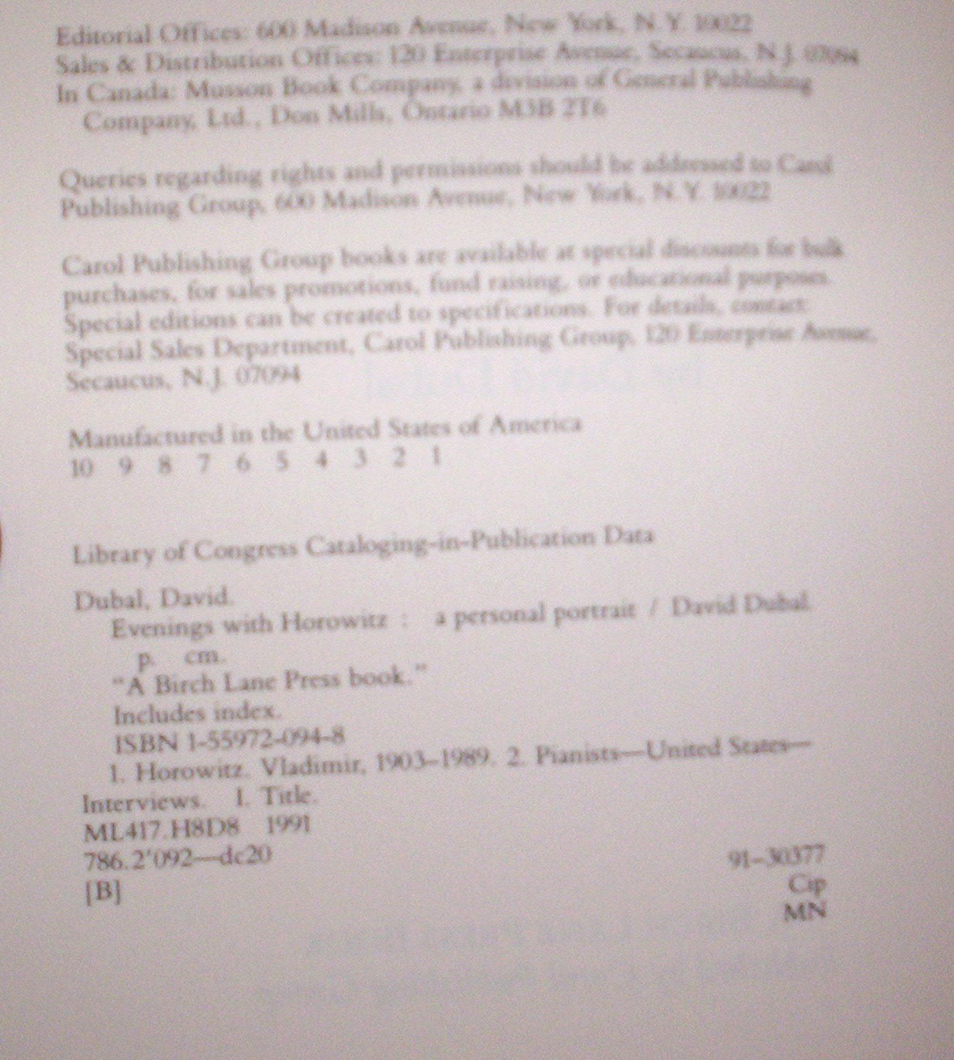Evenings With Horowitz: A Personal Portrait,Used