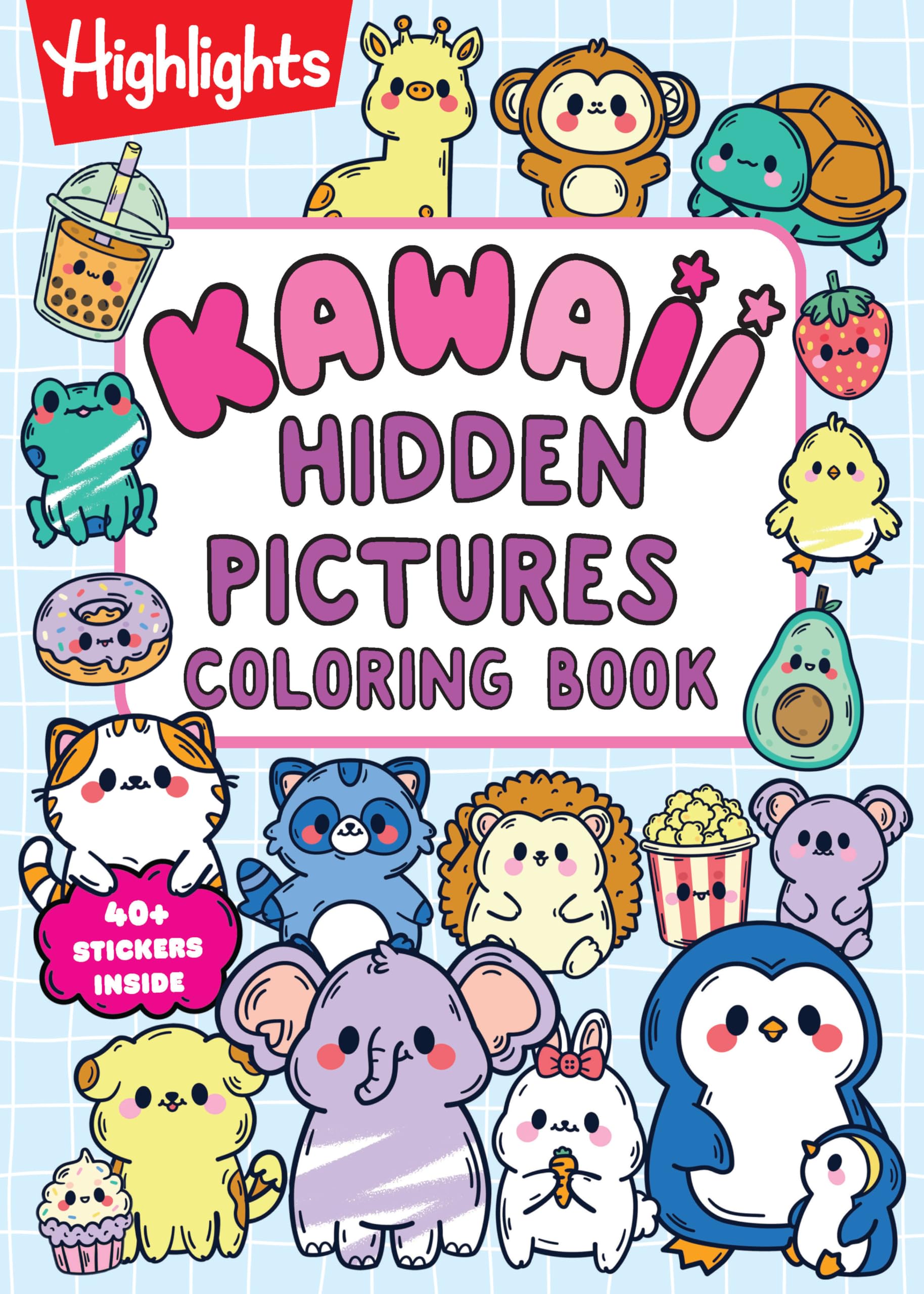 Kawaii Hidden Pictures Coloring Book: Cozy Coloring And Kids Puzzle Book With Over 40 Kawaii Stickers To Decorate, 90Page Inter