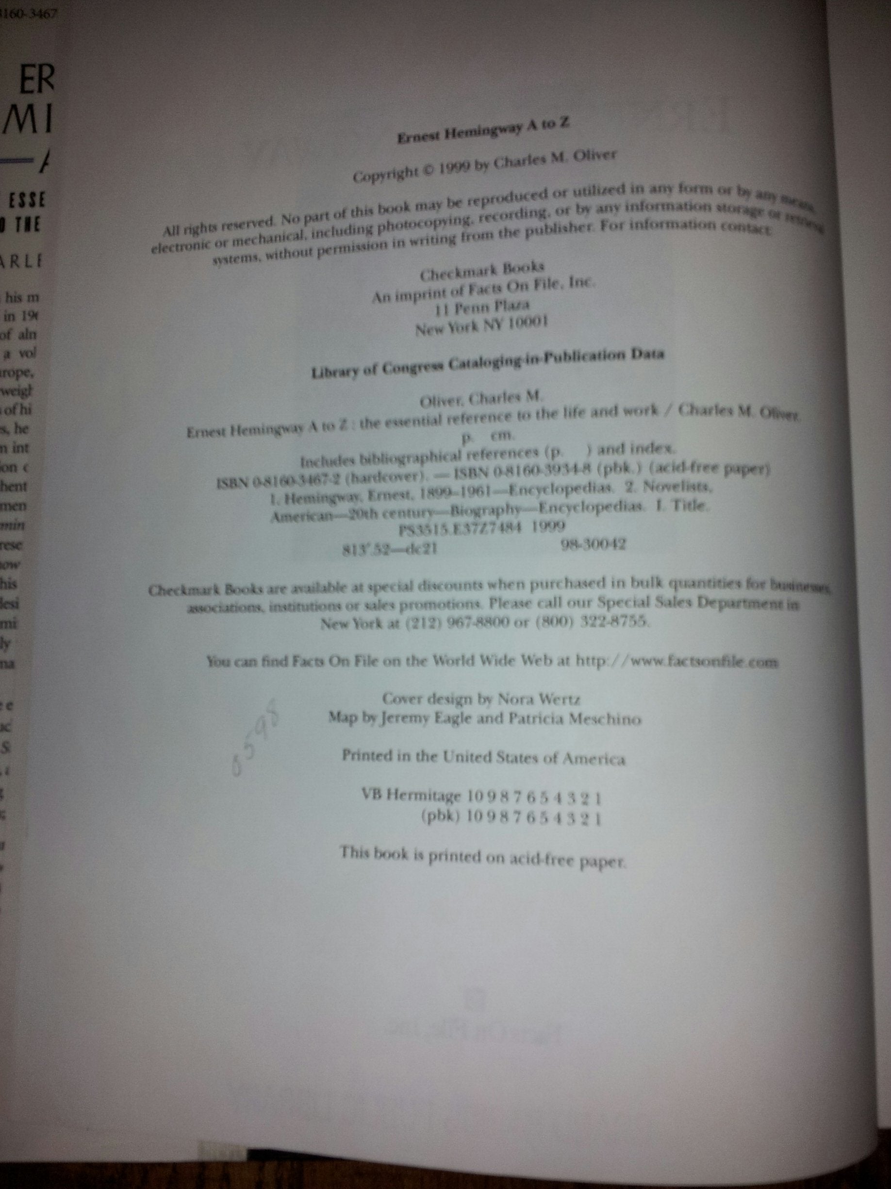 Ernest Hemingway A to Z: The Essential Reference to the Life and Work (Literary A to Z),Used