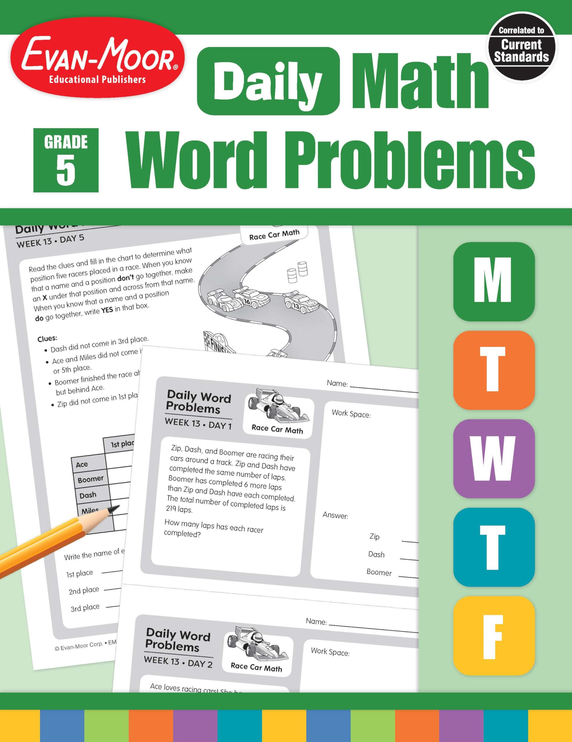 EvanMoor Daily Word Problems, Grade 5, Homeschooling & Classroom Resource Workbook, ProblemSolving Real Life Math Skills, Repr,Used