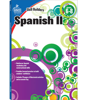 Carson Dellosa Skill Builders Grades 68 Level 2 Spanish Workbook, Vocabulary, Parts of Speech, Questions, and More, Middle Scho,New