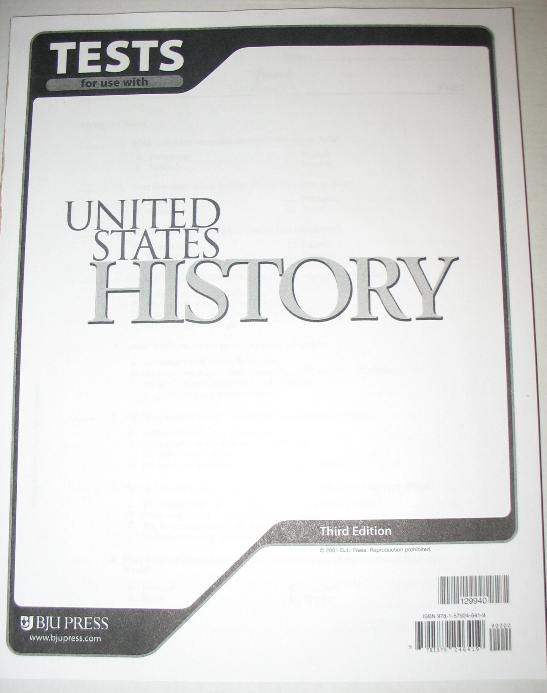 United States History for Christian Schools: Tests for use with,Used