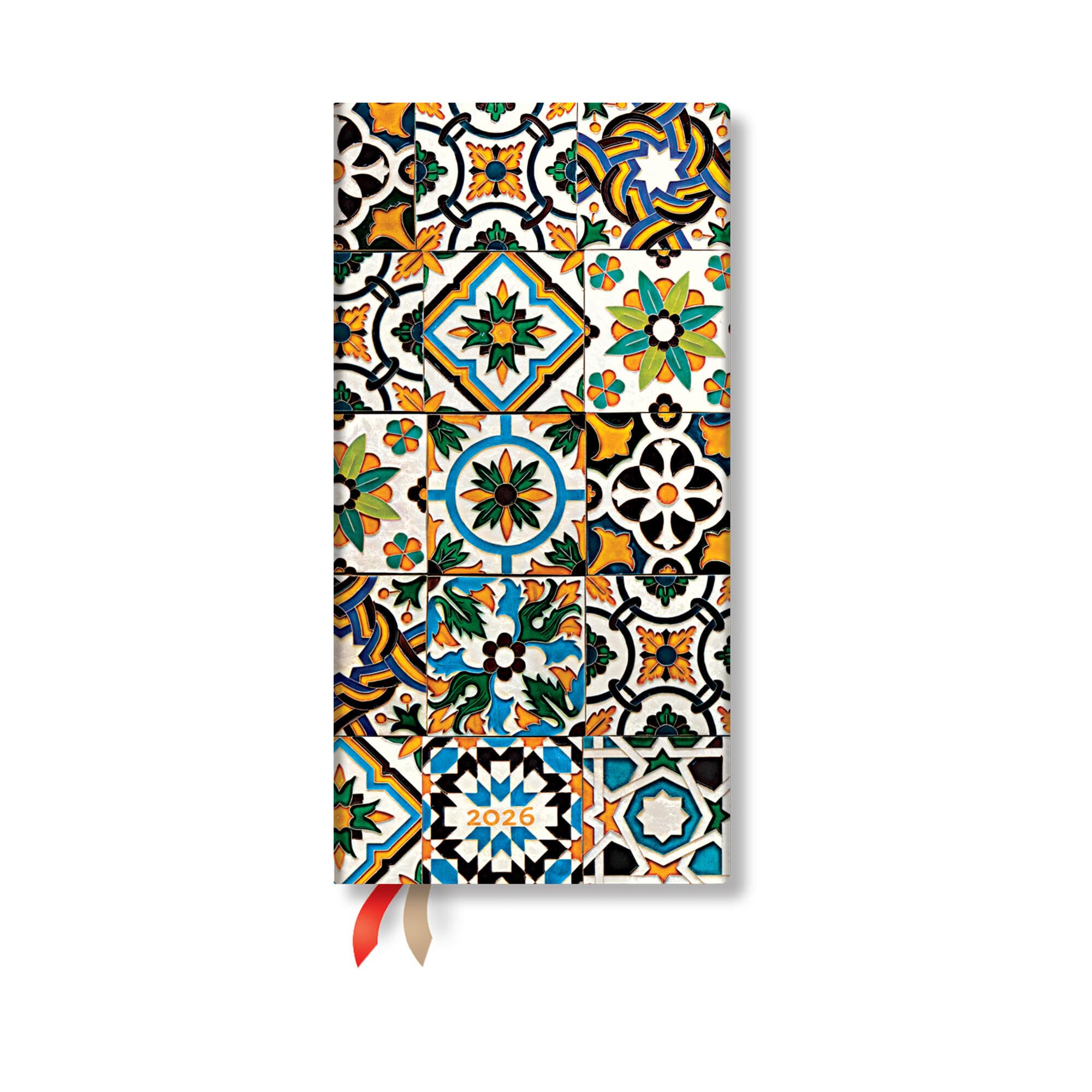 Paperblanks | 2026 Porto | Portuguese Tiles | 12Month Planner | Slim | Horizontal | Elastic Band | 160 Pg | 100 Gsm