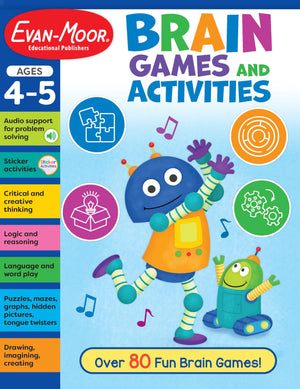 Evanmoor Brain Games And Activities For Kids, Ages 45, Workbook, Hidden Pictures, Mazes, Sticker Activities, Logic Puzzles, Dr,New