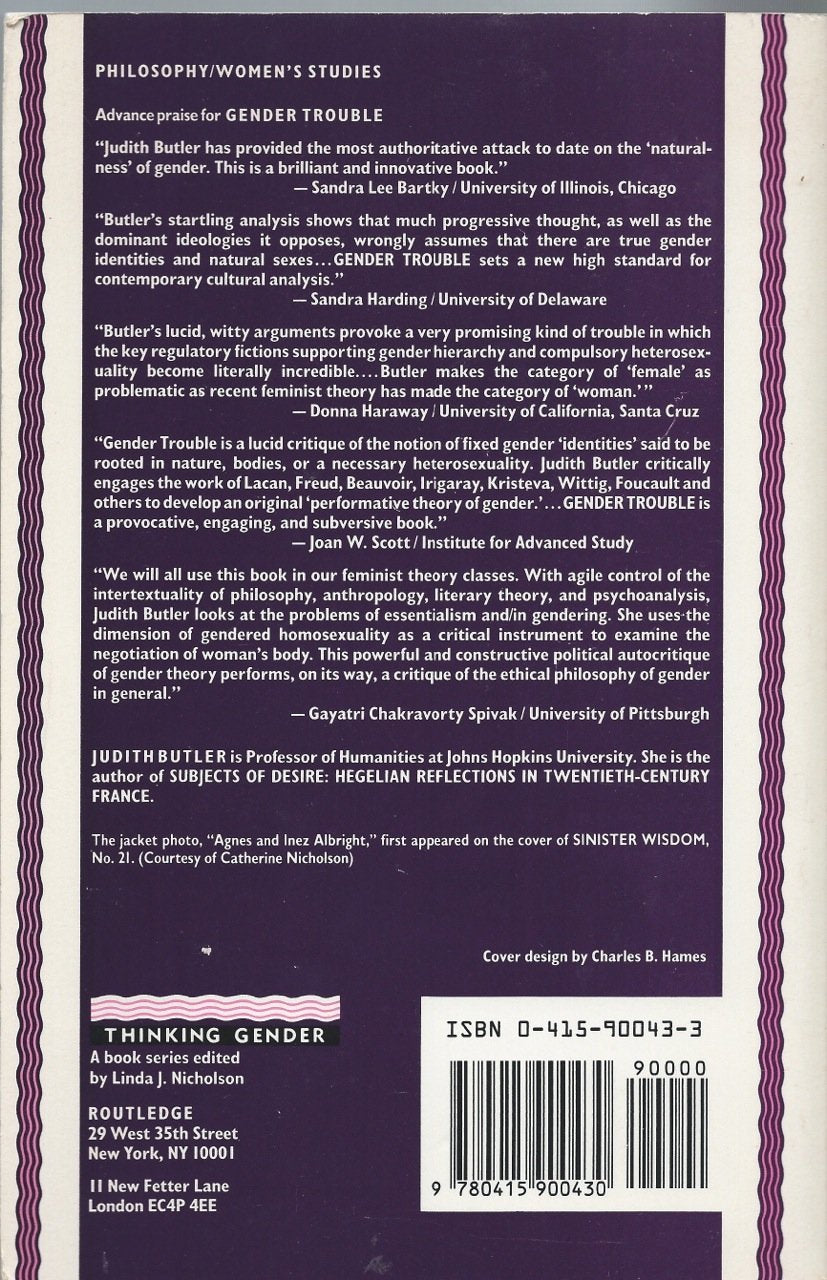 Gender Trouble: Feminism And The Subversion Of Identity (Thinking Gender Series),Used