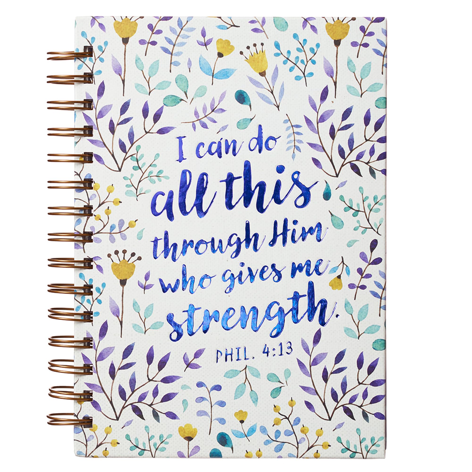 Christian Art Gifts Journal w/Scripture I Can Do All This Through Him Philippians 4:13 Bible Verse Purple Floral 192 Ruled Pages
