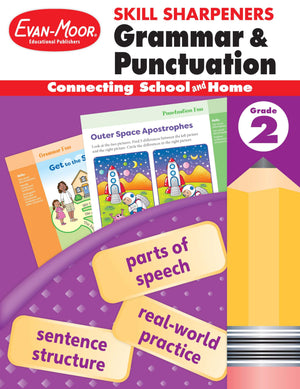 EvanMoor Skill Sharpeners Grammar and Punctuation Workbook, Grade 2, Nouns, Verbs, Sentence Structure, Subject, Predicate, Lang,New