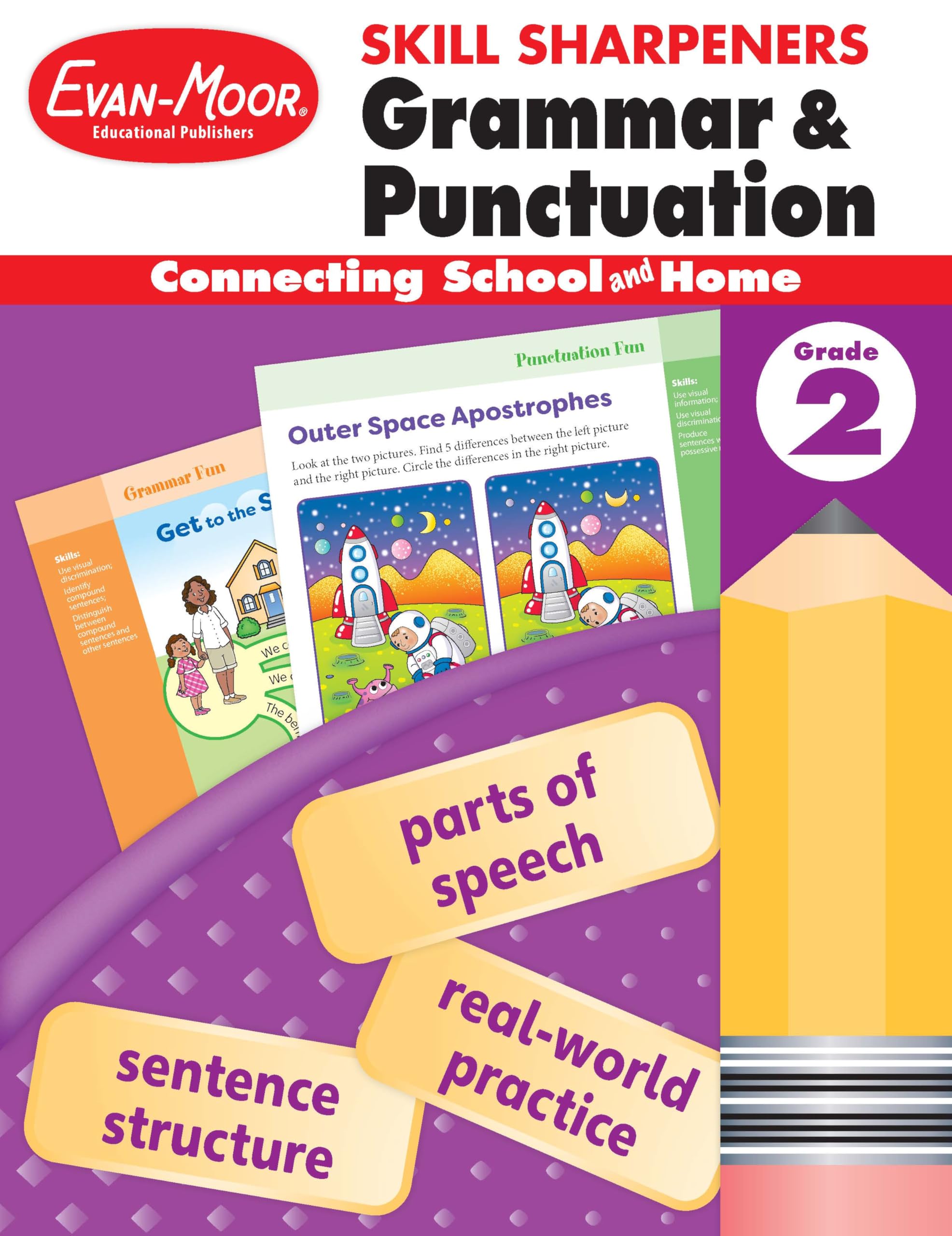 EvanMoor Skill Sharpeners Grammar and Punctuation Workbook, Grade 2, Nouns, Verbs, Sentence Structure, Subject, Predicate, Lang,Used