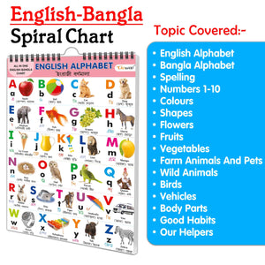 Ukg Class Picture English-Bangla Chart With 16 Topics : English Alphabet, Bengali Alphabet, Barahkhadi, Number 1-10, Colours, Shapes, Flowers, Fruits, Vegetables And Many More