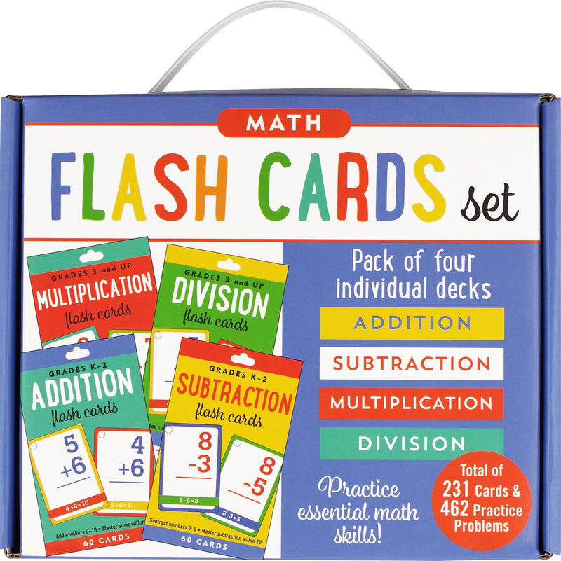 Essential Math Flash Cards Set  Addition, Subtraction, Multiplication, and Division (4 pack set),Used