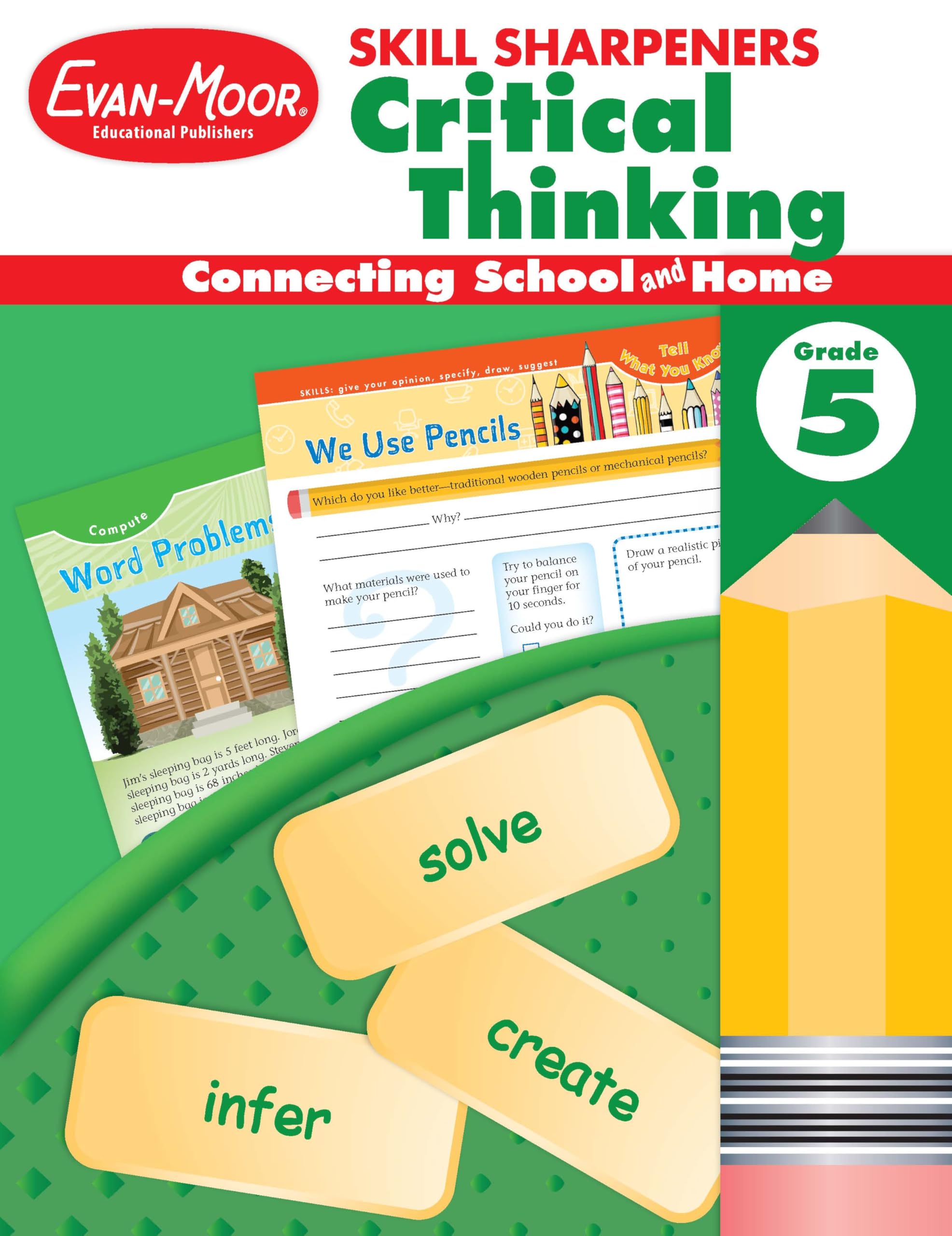 EvanMoor Skill Sharpeners Critical Thinking, Grade 5 Workbook, Problem Solving Skills, Fun Activities, HigherOrder, OpenEnded,Used