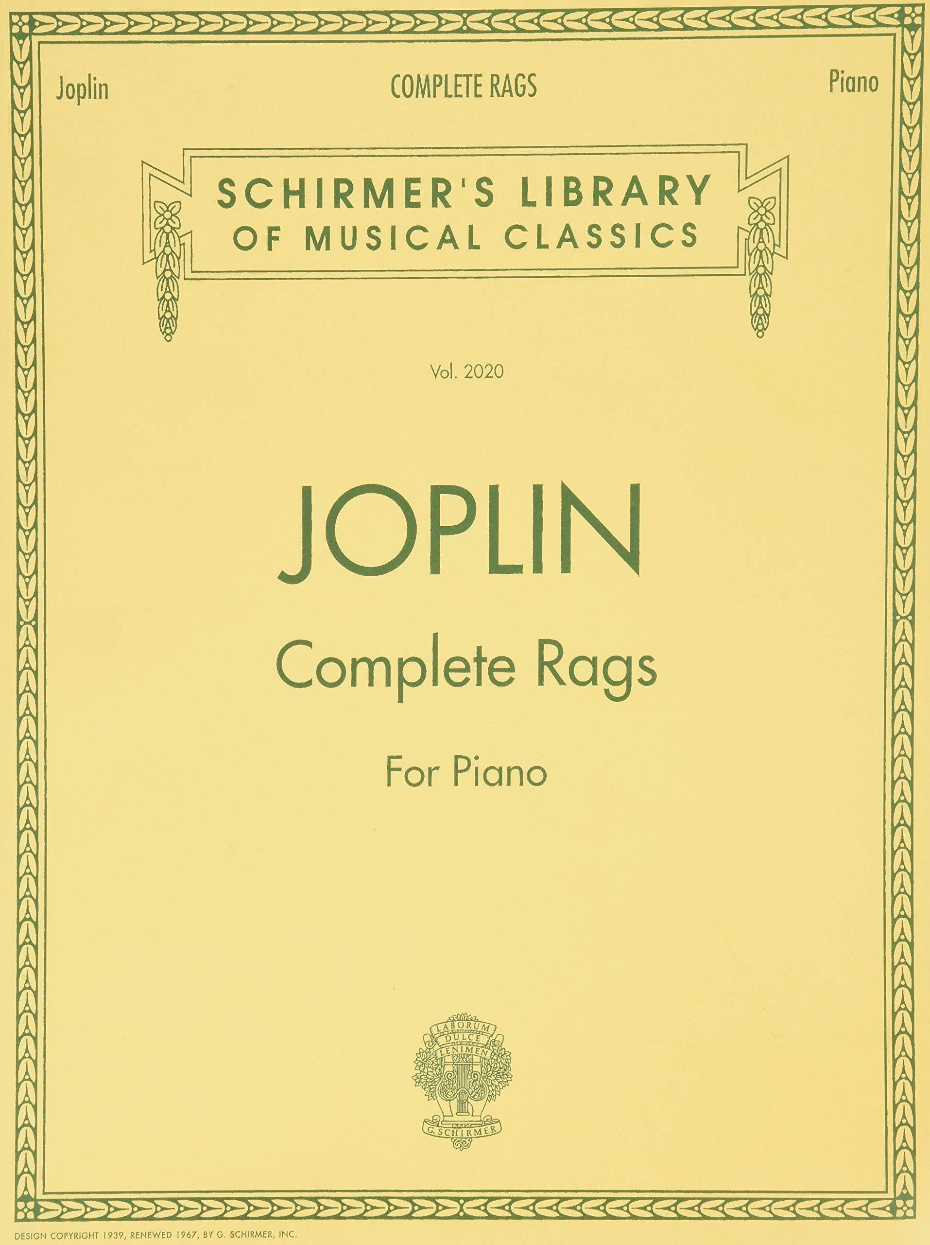 Joplin  Complete Rags for Piano (Schirmer's Library of Musical Classics) Vol. 2020,Used
