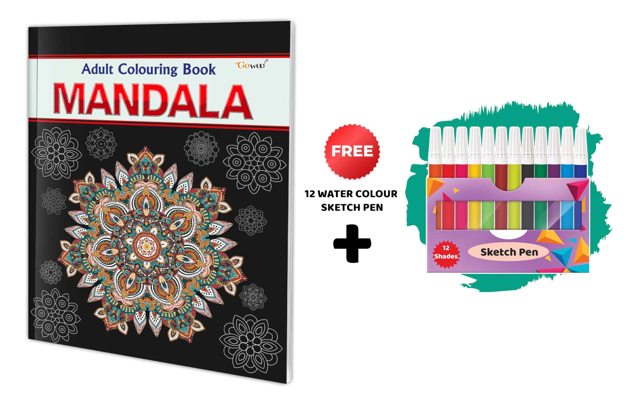 Mandala - Adult Colouring Book With 12 Water Colour Sketch Pen : Mindful Art Coloring, Adult And Child Coloring Book, Creative Coloring Fun, Art Coloring Book For Adults