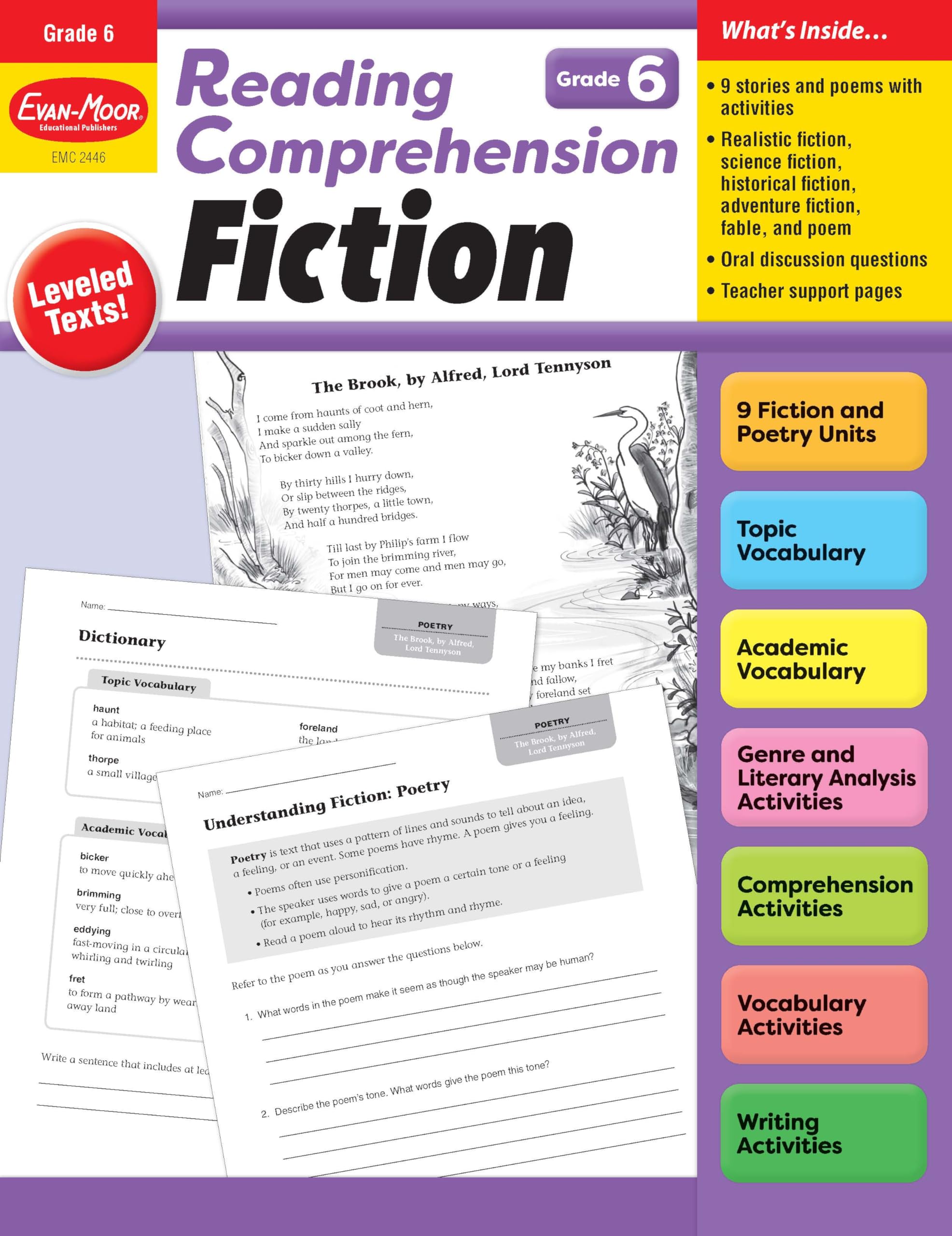 Evanmoor Reading Comprehension: Fiction Grade 6, Homeschooling And Classroom Resource Workbook, Realistic Fiction, Historical F,Used