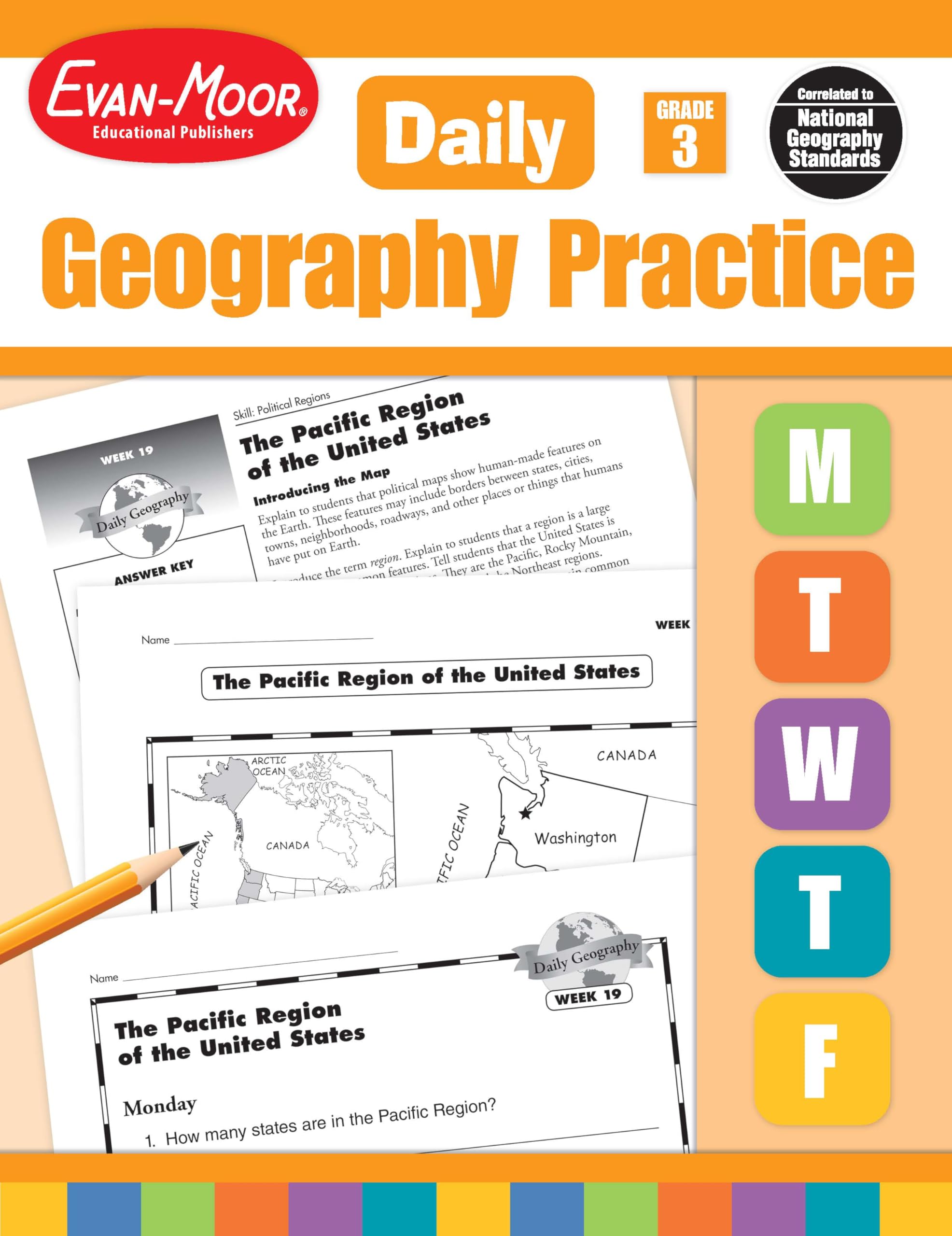 EvanMoor Daily Geography Practice, Grade 3, Homeschooling and Classroom Resource Workbook, Reproducible Worksheets, Teaching Ed,New