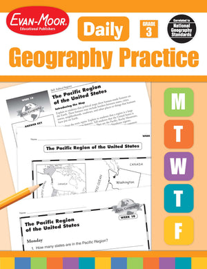 EvanMoor Daily Geography Practice, Grade 3, Homeschooling and Classroom Resource Workbook, Reproducible Worksheets, Teaching Ed,New