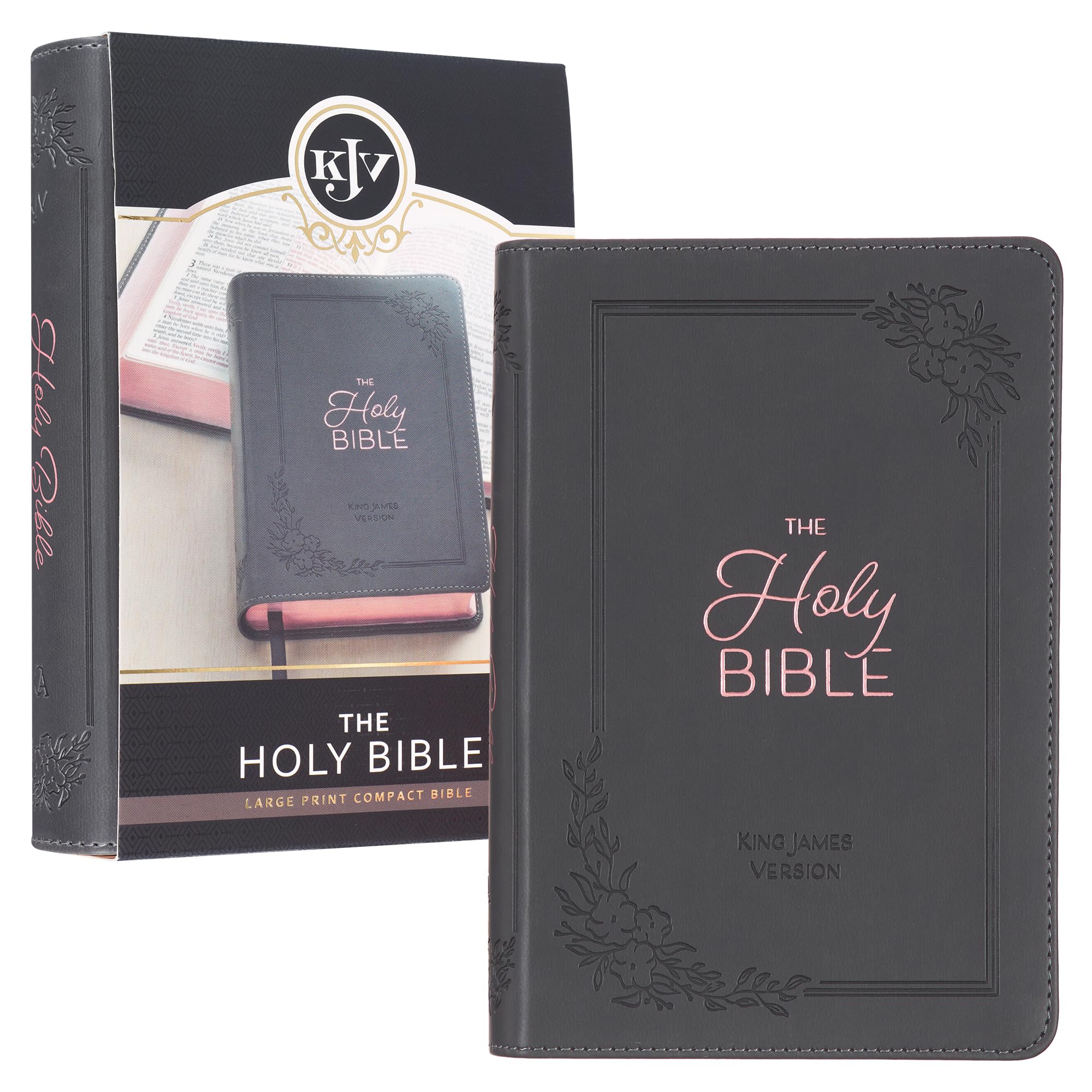 KJV Holy Bible, Compact Large Print Faux Leather Red Letter Edition Ribbon Marker, King James Version, Cobalt Gray (KJV Compact