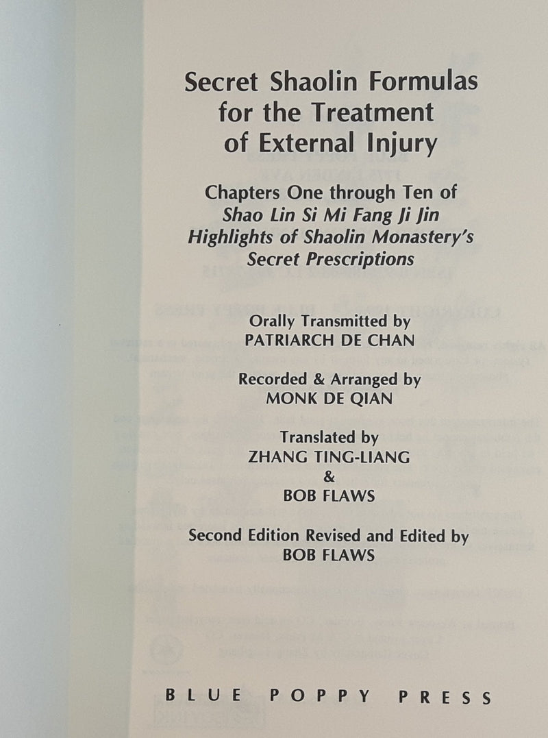 Secret Shaolin Formulas for the Treatment of External Injury,Used