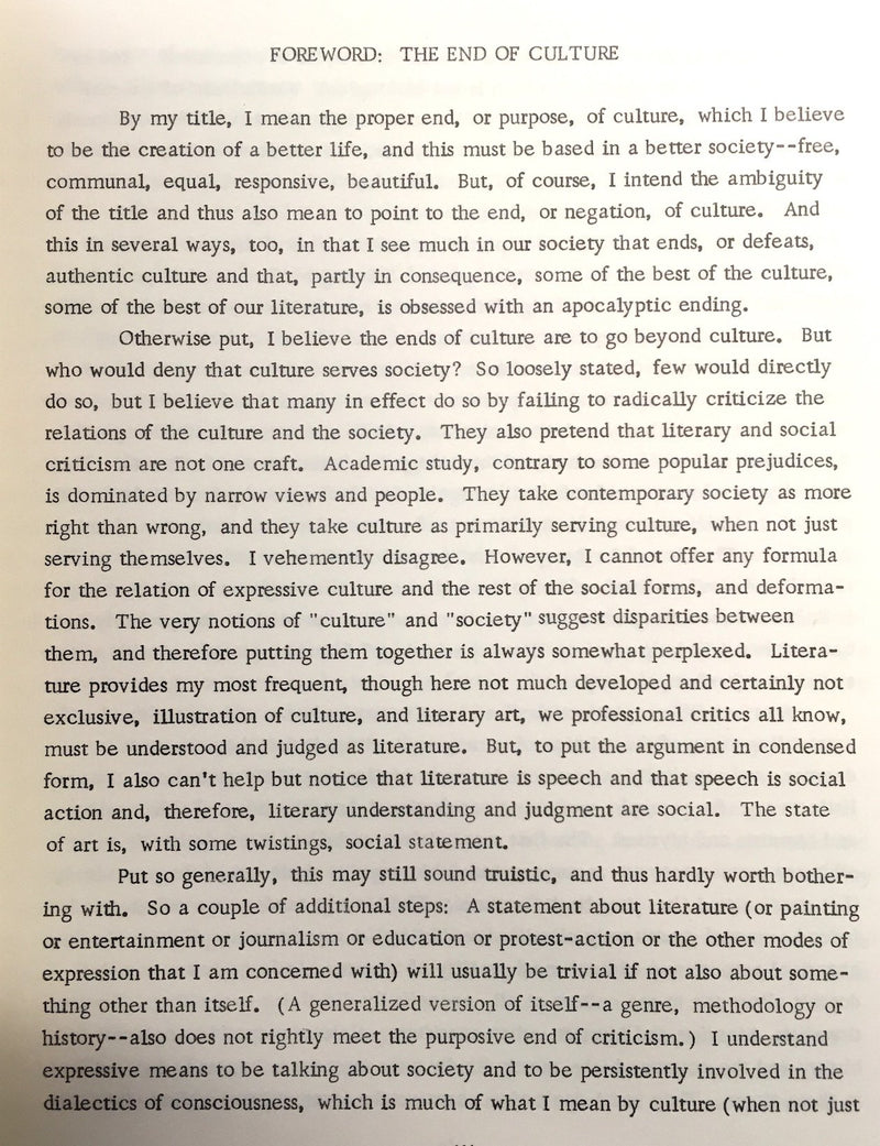 The End of Culture: Essays on Sensibility in Contemporary Society,Used